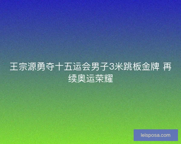 王宗源勇夺十五运会男子3米跳板金牌 再续奥运荣耀